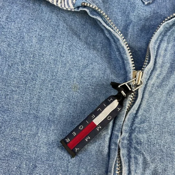 Vintage Tommy Hilfiger Denim Jacket Harrington 90s Crest Logo Full Zip Men‎ Sz L - Picture 10 of 11